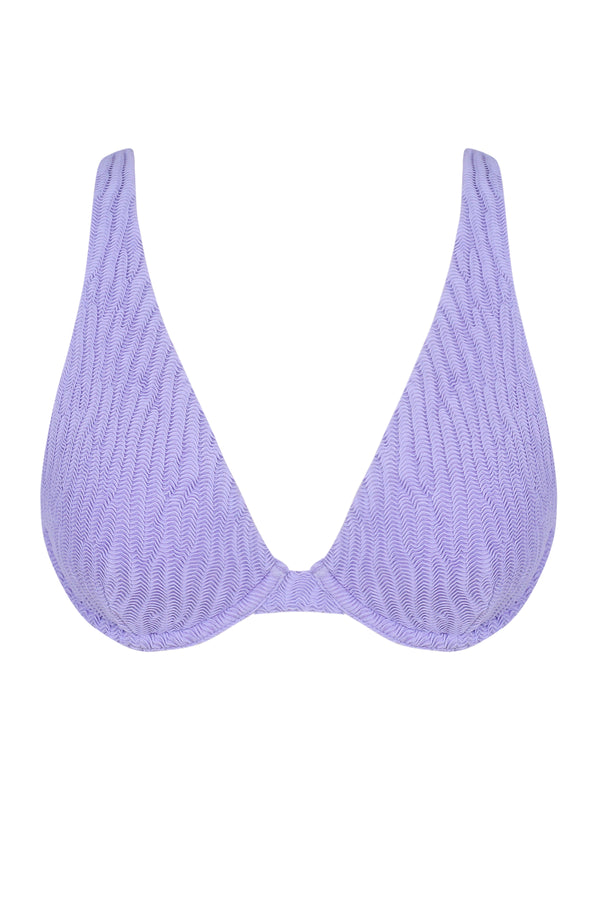 Front pose #1 of a floating garment shot featuring Pacifica by Sunsets Lilac Scrunch Emery Top