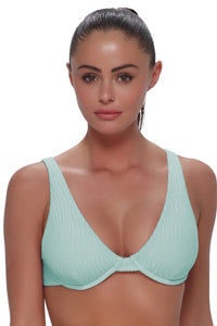 Front pose #1 of Danielle wearing Pacifica by Sunsets Mint Scrunch Emery Top