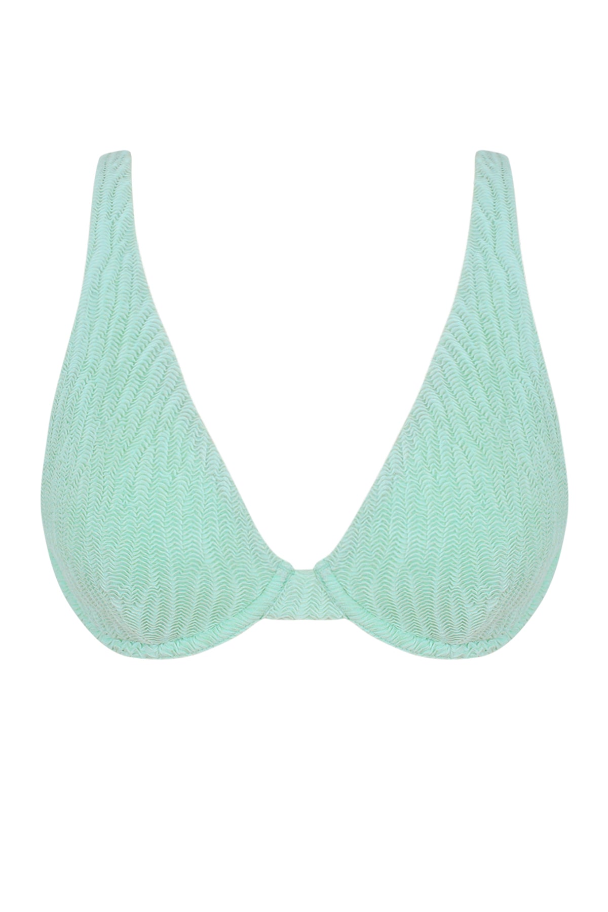 Front pose #1 of a floating garment shot featuring Pacifica by Sunsets Mint Scrunch Emery Top