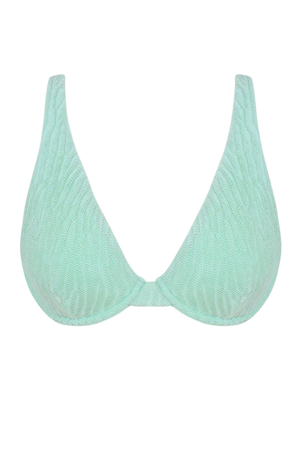 Front pose #1 of a floating garment shot featuring Pacifica by Sunsets Mint Scrunch Emery Top