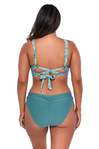 Back pose #1 of Nicky wearing Sunsets By the Sea Elsie Top with matching Hannah High Waist bikini bottom