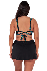 Back pose #1 of Nicki wearing Sunsets Cascade Seagrass Texture Elsie Top paired with Sporty Swim Skirt swim bottom