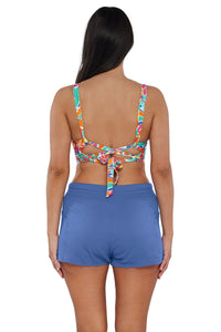 Back pose #1 of Nicki wearing Sunsets Festive Floral Sandbar Rib Elsie Top