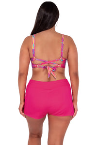 Back pose #1 of Nicki wearing Sunsets Oasis Sandbar Rib Elsie Top paired with Laguna Swim Short women's casual wear
