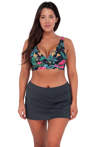 Front pose #1 of Nicki wearing Sunsets Twilight Blooms Elsie Top paired with Sporty Swim Skirt swim bottom