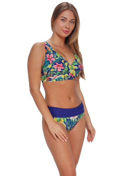 Quarter pose #1 of Taylor wearing Sunsets Seaside Harvest Elsie Top paired with matching Bikini Bottom