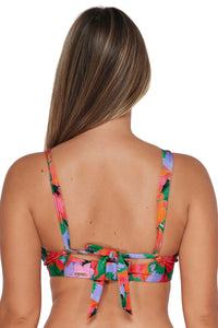 Back pose #1 of Taylor wearing Sunsets Hummingbird Cove Vienna V-Wire Top