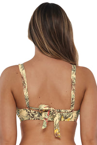 Back pose #2 of Taylor wearing Sunsets Island Spice Vienna V-Wire Top