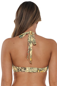 Back pose #1 of Taylor wearing Sunsets Island Spice Vienna V-Wire Top