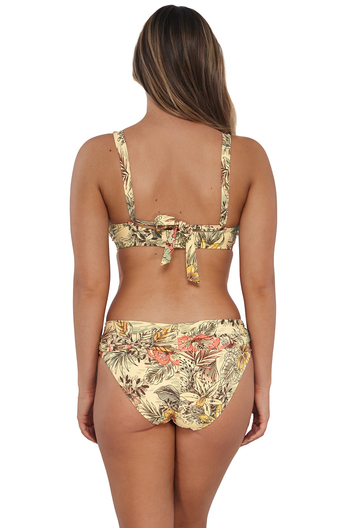 Back pose #2 of Taylor wearing Sunsets Island Spice Unforgettable Bottom paired with matching