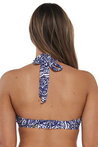 Back pose #1 of Taylor wearing Sunsets Marina Vienna V-Wire Top