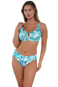 Active pose #1 of Taylor wearing Sunsets Sea Breeze Sandbar Rib Vienna V-Wire Top