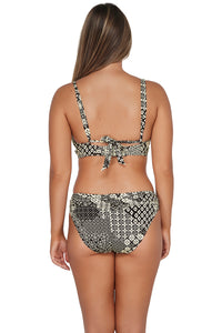 Back pose #1 of Taylor wearing Sunsets Venice Seagrass Texture Unforgettable Bottom