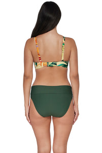 Back pose #1 of Nicki wearing Sunsets Amber Oasis Kauai Keyhole with coordinating Island Green Bottom