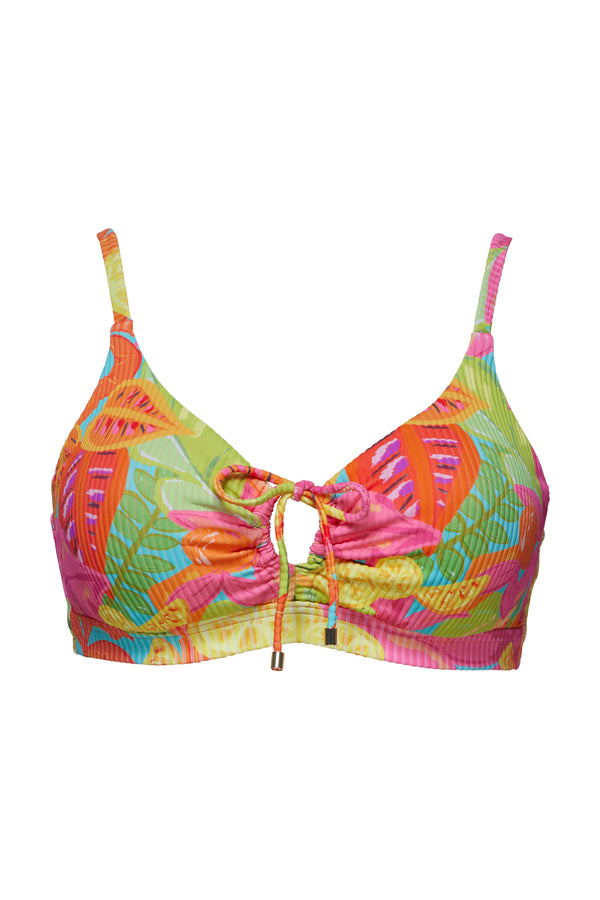 Front pose #1 of a floating garment shot featuring Sunsets Citrus Grove Sandbar Rib Kauai Keyhole Top