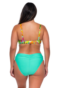 Back pose #1 of Nicky wearing Sunsets Lush Luau Kauai Keyhole Top with matching Unforgettable Bottom bikini