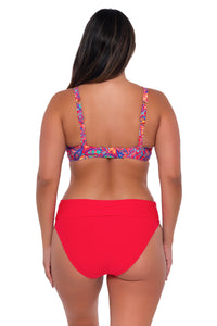 Back pose #1 of Nicky wearing Sunsets Rue Paisley Kauai Keyhole Top with matching Hannah High Waist bikini bottom