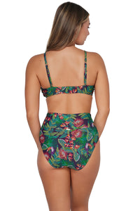 Back pose #1 of Taylor wearing Sunsets Welcome To Rio Hannah High Waist Bottom paired with matching Kauai Keyhole Top