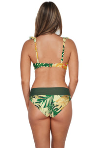 Back pose #1 of Taylor wearing Sunsets Amber Oasis Willa Wireless Top paired with matching Capri High Waist Bottom