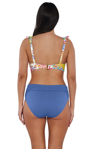 Back pose #1 of Nicki wearing Sunsets Botanical Bliss Sandbar Rib Willa Wireless Top