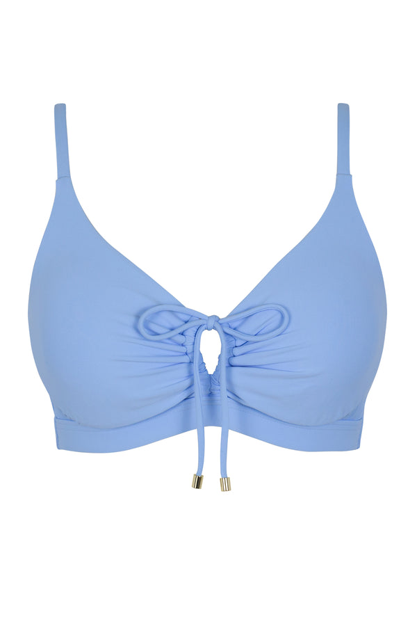 Front pose #1 of a floating garment shot featuring Sunsets Blue Whisper Kauai Keyhole Top