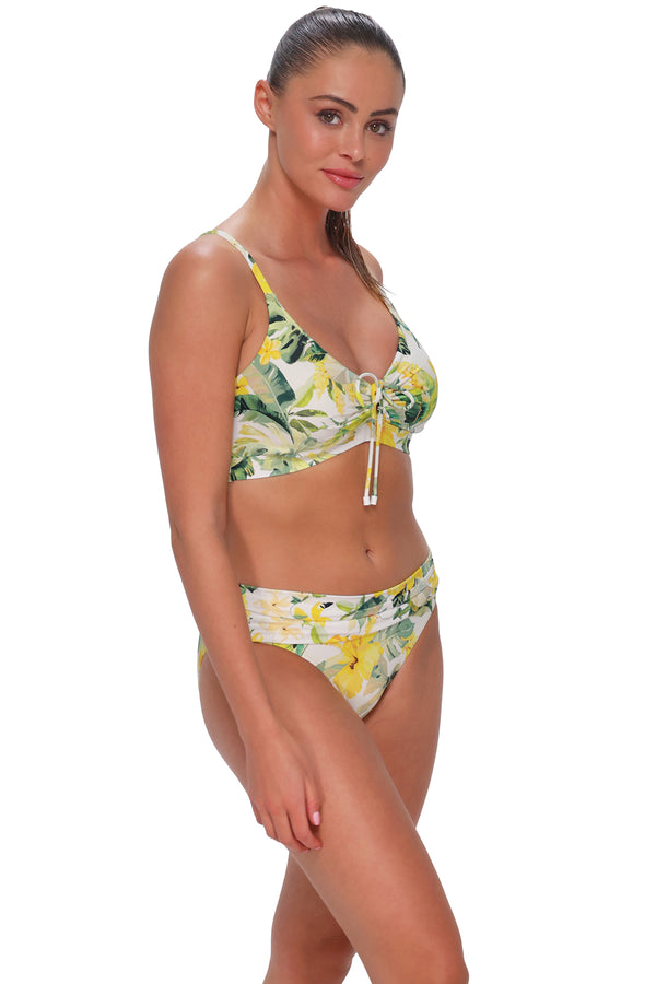 Quarter pose #1 of Daniella wearing Sunsets Isla Soleil Crepe Kauai Keyhole Top