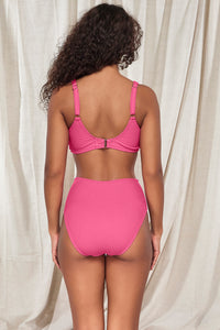 Back pose #1 of Jasmine wearing Pacifica Dragon Fruit Astrid High Waist Bottom paired with matching