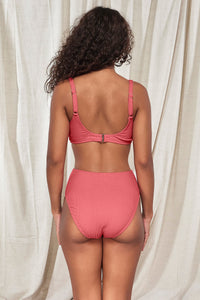 Back pose #1 of Jasmine wearing Pacifica Hibiscus Tea Astrid High Waist Bottom paired with matching Oceana Bikini Top