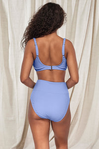 Back pose #1 of Jasmine wearing Pacifica Hydrangea Hannah High Waist Bottom