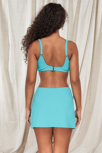 Back pose #1 of Jasmine wearing Pacifica Pool Party Cove Mini Skirt Cover-Up  paired with matching Bikini Top