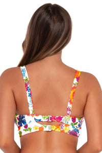 Back pose #1 of Taylor wearing Sunsets Camilla Flora Danica Top
