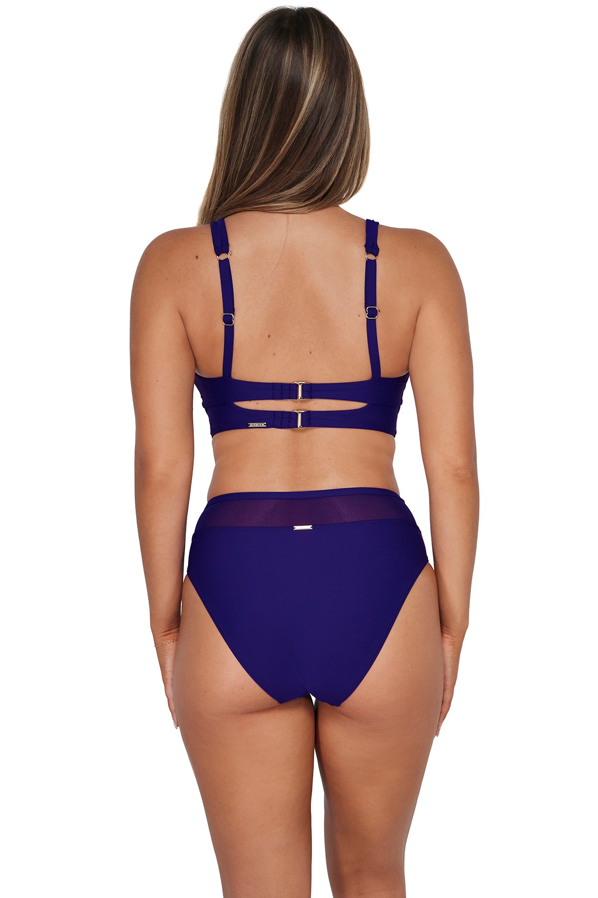 Back pose #1 of Taylor wearing Sunsets Indigo Annie High Waist Bottom