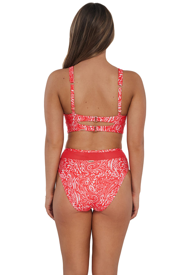 Back pose #1 of Taylor wearing Sunsets Majorca Annie High Waist Bottom paired with matching