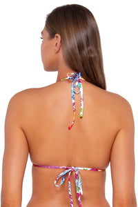 Back pose #1 of Daria wearing Sunsets Camilla Flora Laney Triangle Top