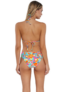 Back pose #1 of Jessica wearing Sunsets Festive Floral Sandbar Rib Collins Hipster Bottom paired with matching