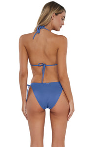 Back pose #1 of Jessica wearing Sunsets Harbor Blue Sandbar Rib Everlee Tie Side Bottom paired with matching