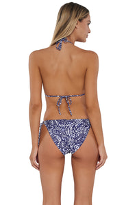 Back pose #1 of Jessica wearing Sunsets Marina Everlee Tie Side Bottom paired with matching