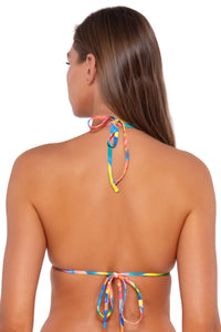 Back pose #1 of Daria wearing Sunsets Shoreline Petals Laney Triangle Top