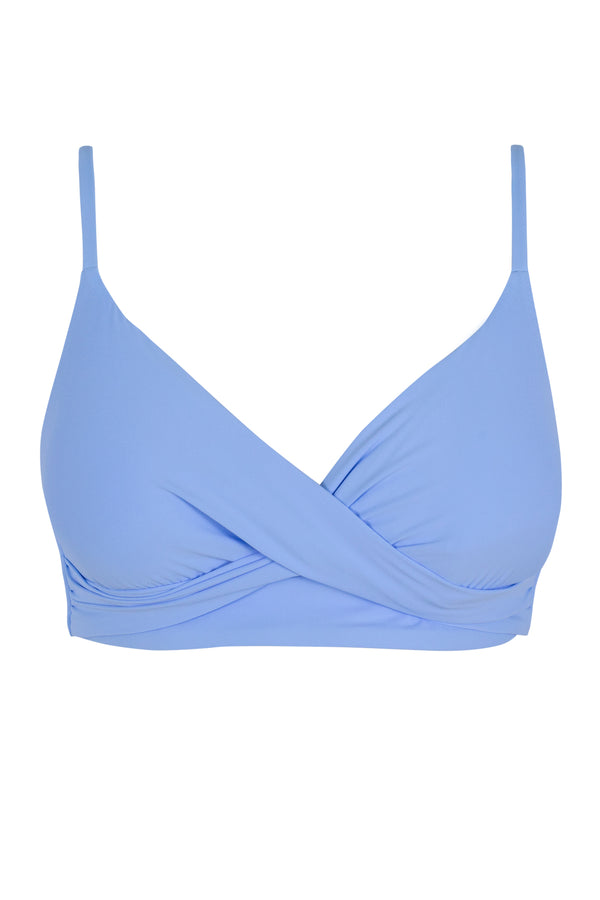 Front pose #1 of a floating garment shot featuring Sunsets Blue Whisper Lyla Bralette Top