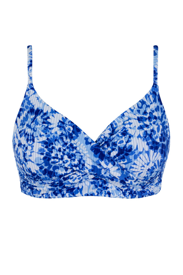 Front pose #1 of a floating garment shot featuring Sunsets Island Ink Rib Lyla Bralette Top