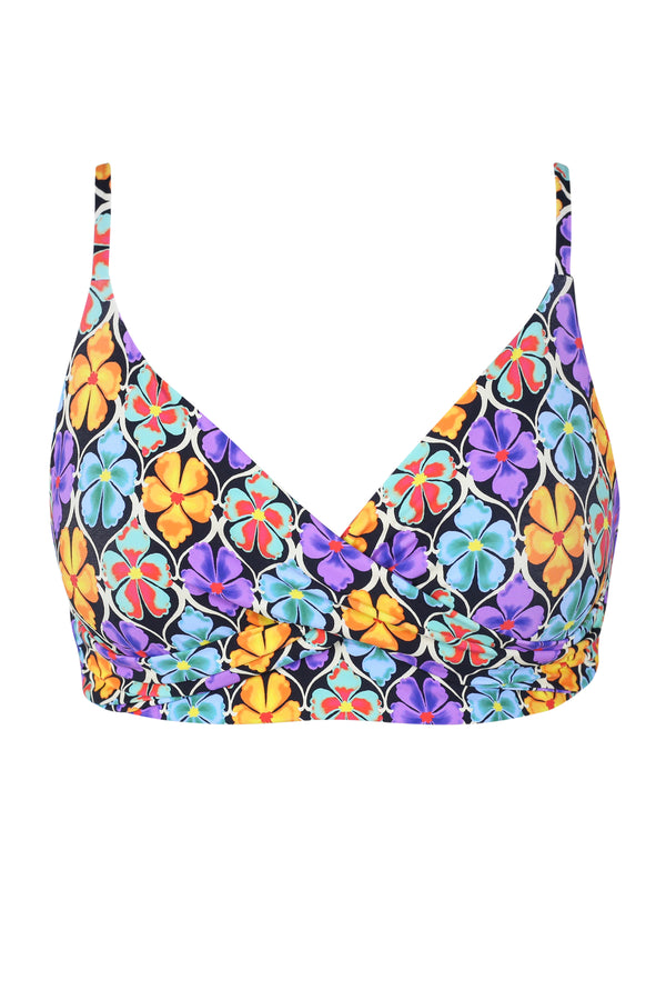Front pose #1 of a floating garment shot featuring Sunsets Trellis Blooms Lyla Bralette Top