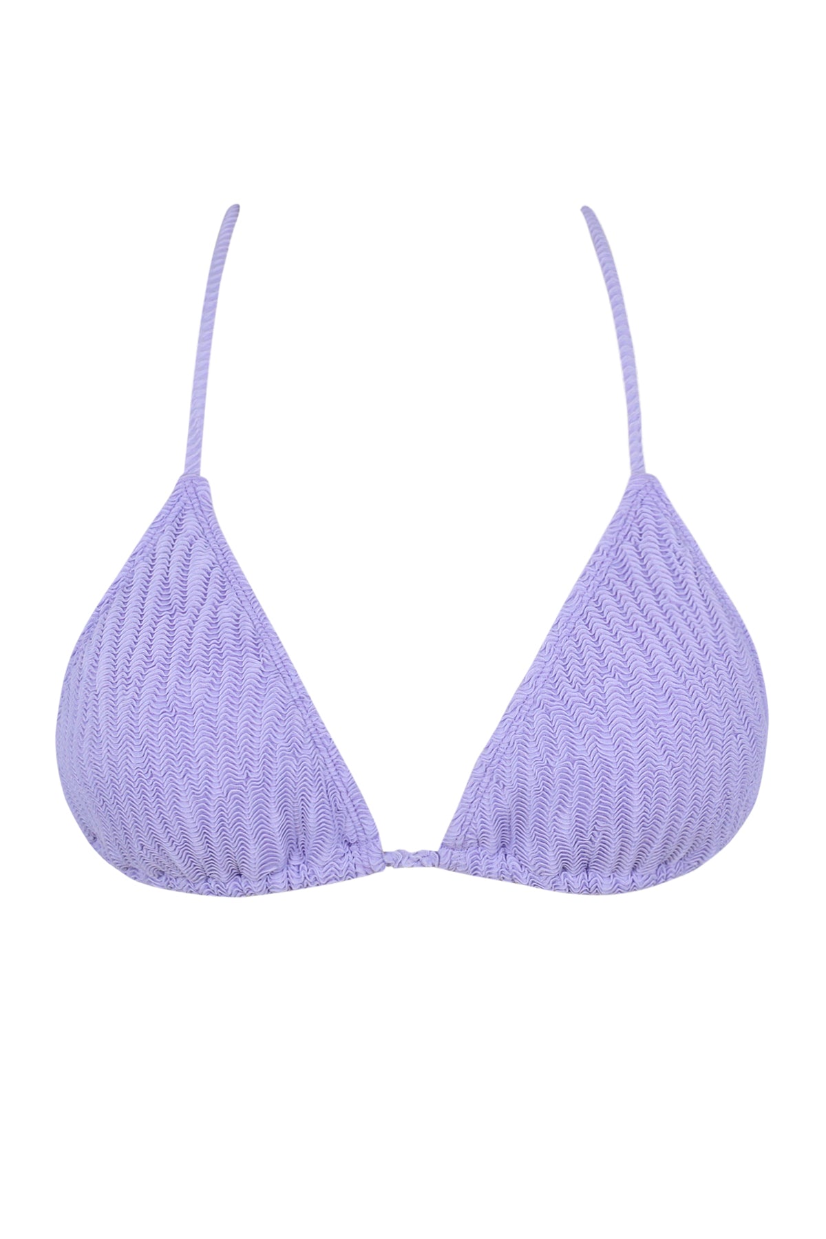 Front pose #1 of a floating garment shot featuring Pacifica by Sunsets Lilac Scrunch Tiana Triangle Top