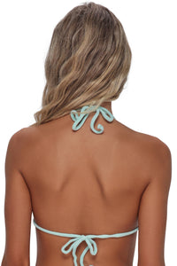 Back pose #2 of Emerson wearing Pacifica by Sunsets Mint Scrunch Tiana Triangle Top