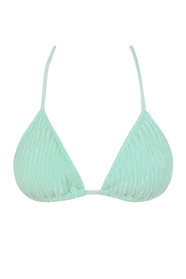 Front pose #1 of a floating garment shot featuring Pacifica by Sunsets Mint Scrunch Tiana Triangle Top