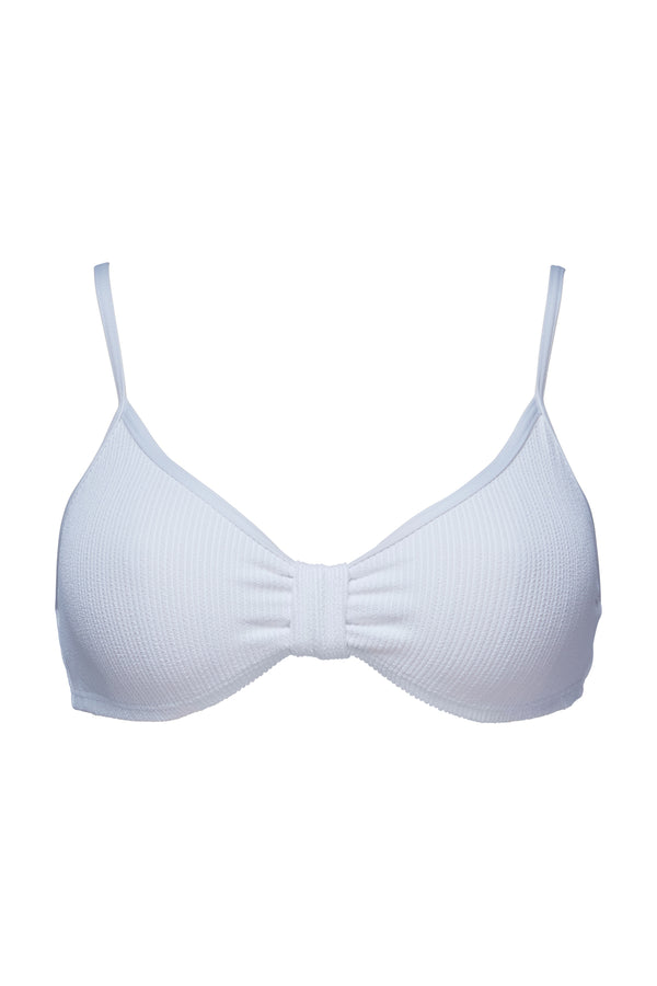 Front pose #1 of a floating garment shot featuring Pacifica Coconut Sorbet Indie Bralette Top with Trim