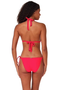Back pose #1 of Brita wearing Sunsets Geranium Starlette Triangle Top and California Dreamin' Bottom