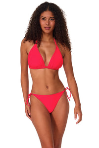 Front pose #1 of Brita wearing Sunsets Geranium Starlette Triangle Top and California Dreamin' Bottom