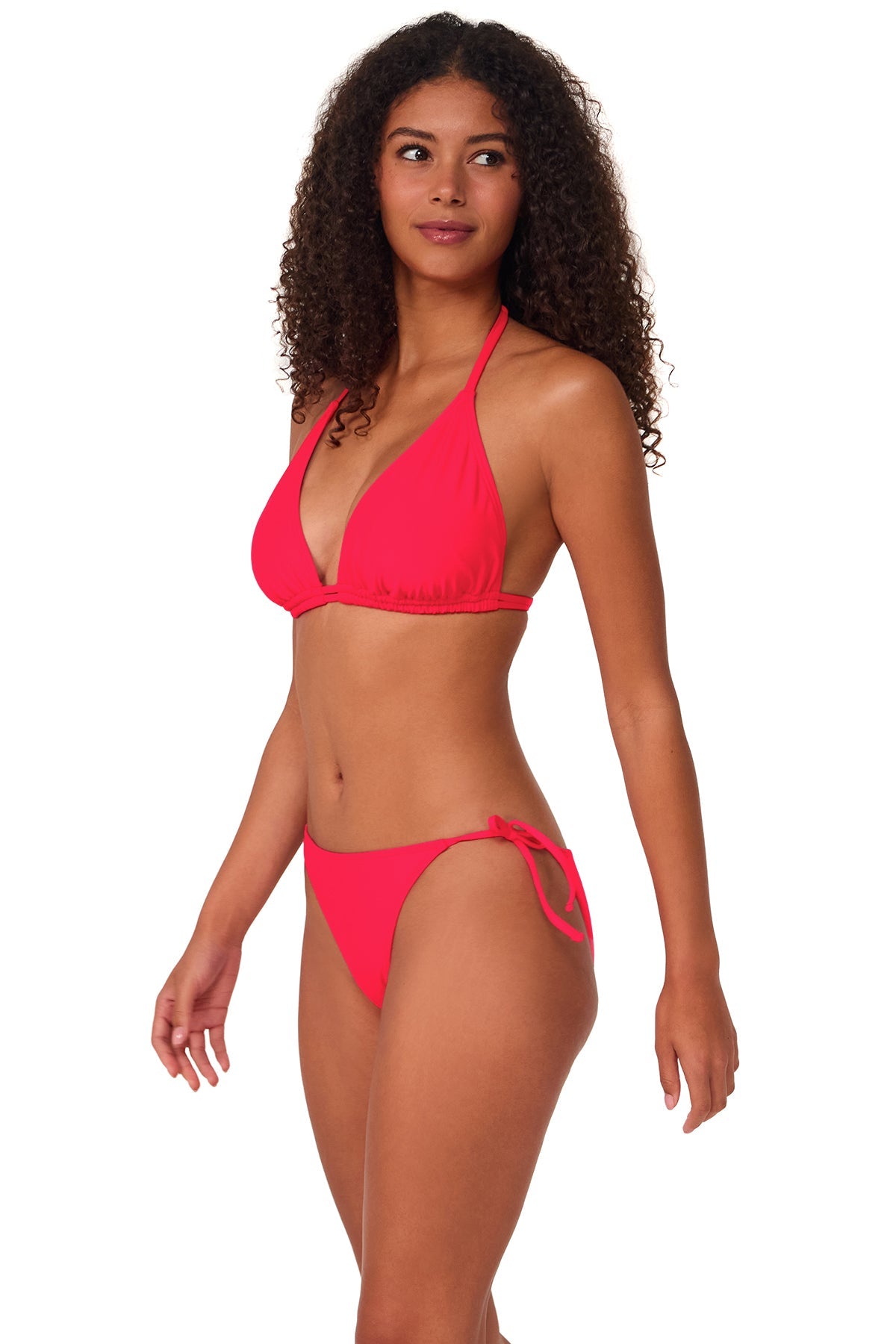 Quarter pose #1 of Brita wearing Sunsets Geranium Starlette Triangle Top and California Dreamin' Bottom