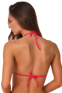 Oblique pose #1 of Luciana wearing Sunsets Geranium Starlette Triangle Top