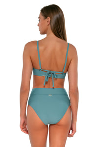 Back pose #1 of Daria wearing Sunsets Ocean Summer Lovin V-Front Bottom with matching Brooke U-Wire bikini top